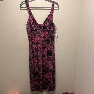 RHAPSODY Women's Black Pink Swirl Floral Round Neck Midi Dress Size 2X